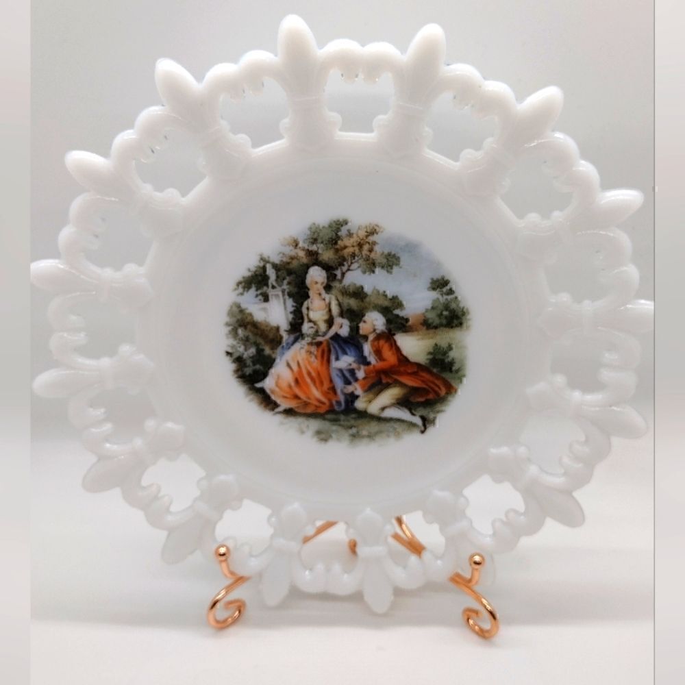 Vintage Milk Glass Lace Edge Plate
